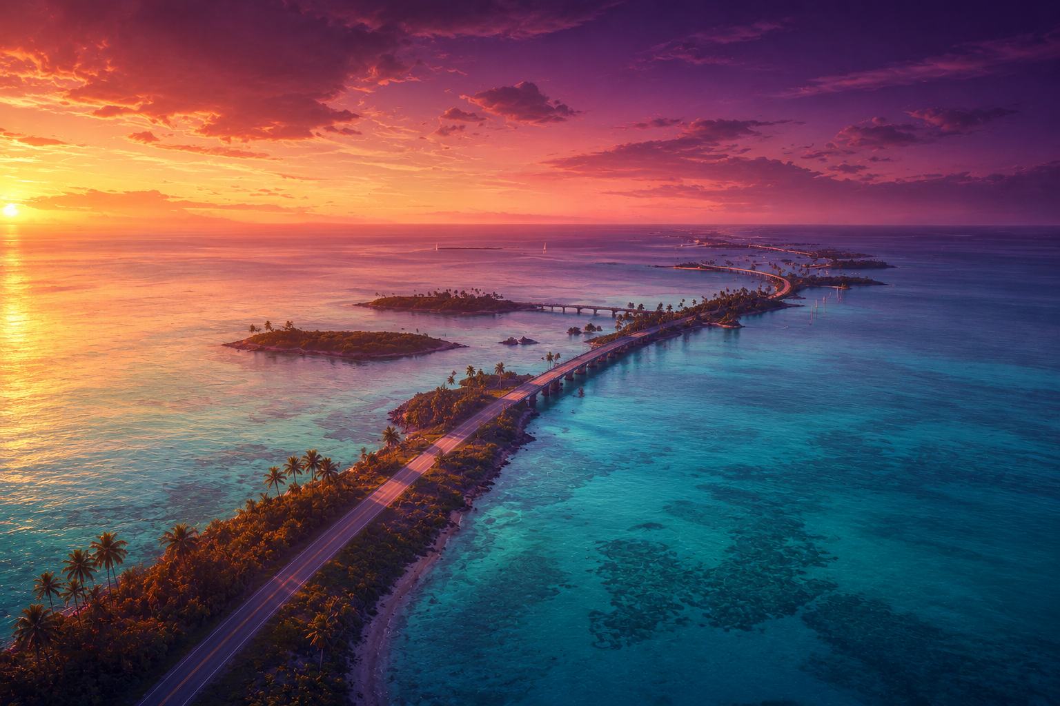 Leonida Keys island causeway at dusk
